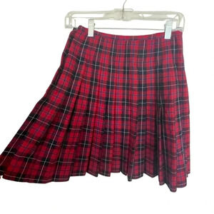 90s Liz Claiborne red and blue plaid pleated school girl mini skirt